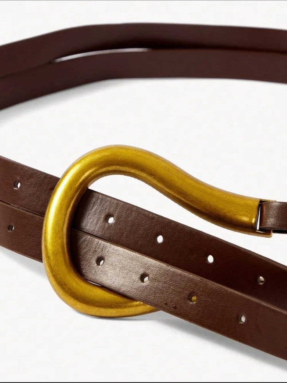 Shoe-horse Brown Vegan Leather Belt with Gold Sculptural Buckle